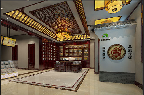 天等古朴典雅的中式茶叶店大堂设计效果图
